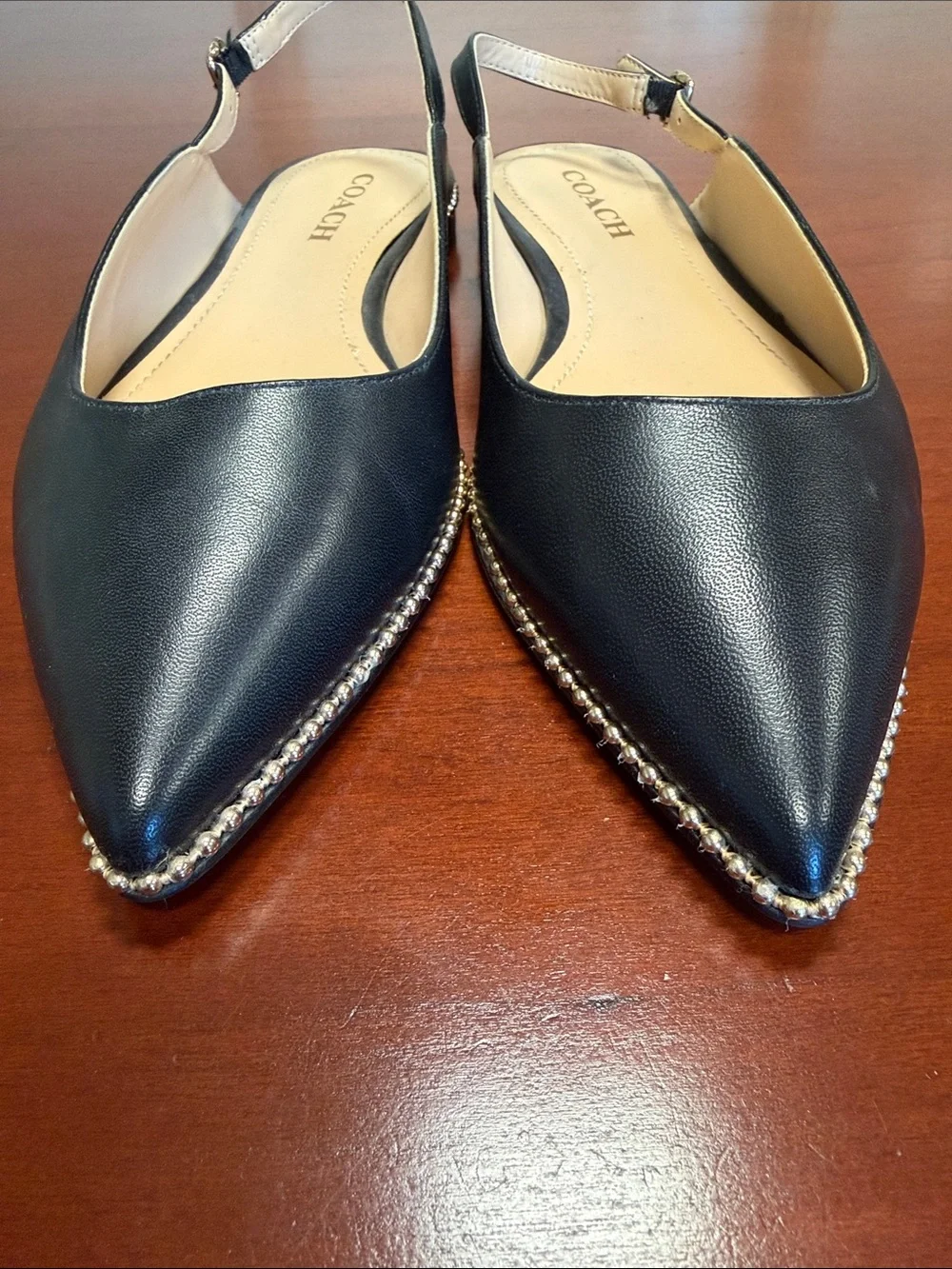 Coach Vae Slingback Flats with Stud Trim